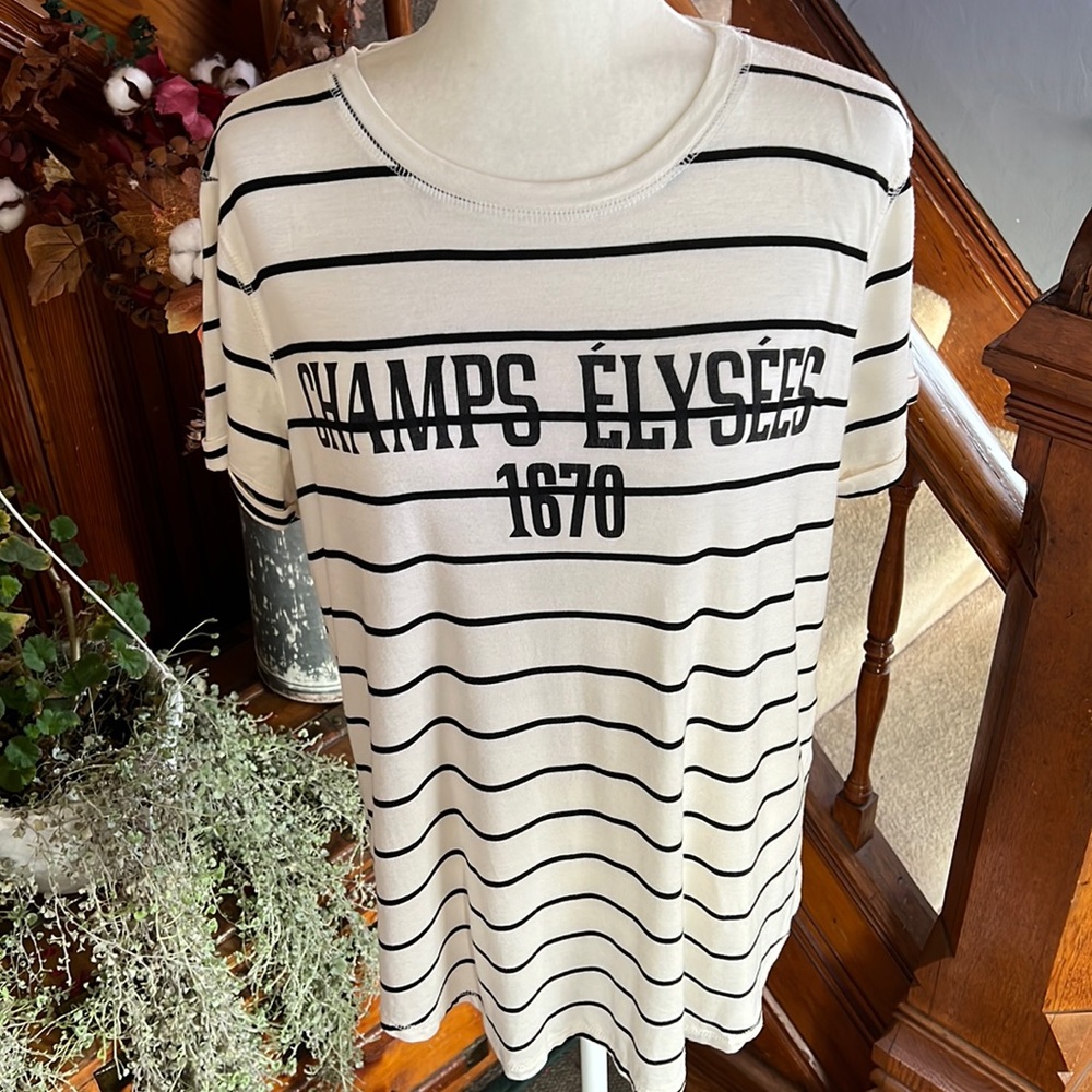 ALYA Champs Élysées Striped Short Sleeve Top Sz L